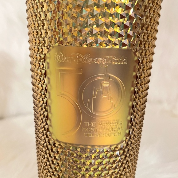 Walt Disney World 50th Anniversary Geometric Starbucks Tumbler with Straw – Gold - Picture 5 of 12